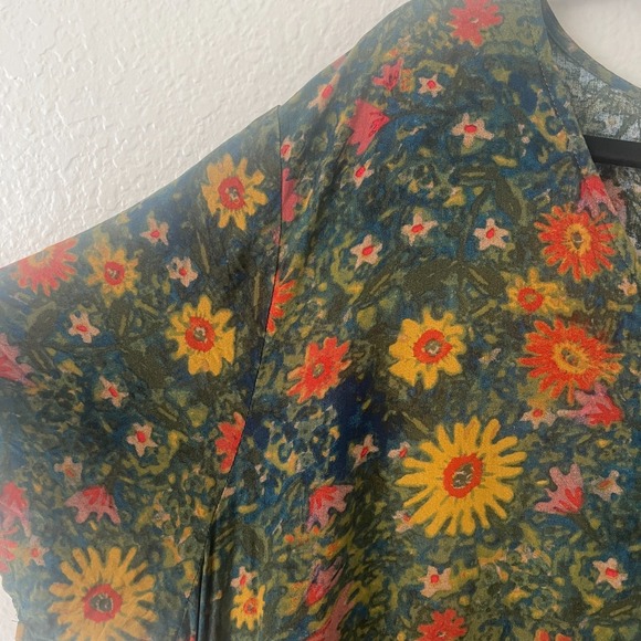 Natural Life Sz L Claire Maxi Dress Green Floral Short Sleeve Boho Sunflower - Picture 6 of 11